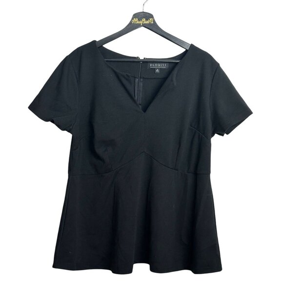 Eloquii Black V-Neck Short-Sleeve Peplum Top Size 18 - Picture 1 of 3